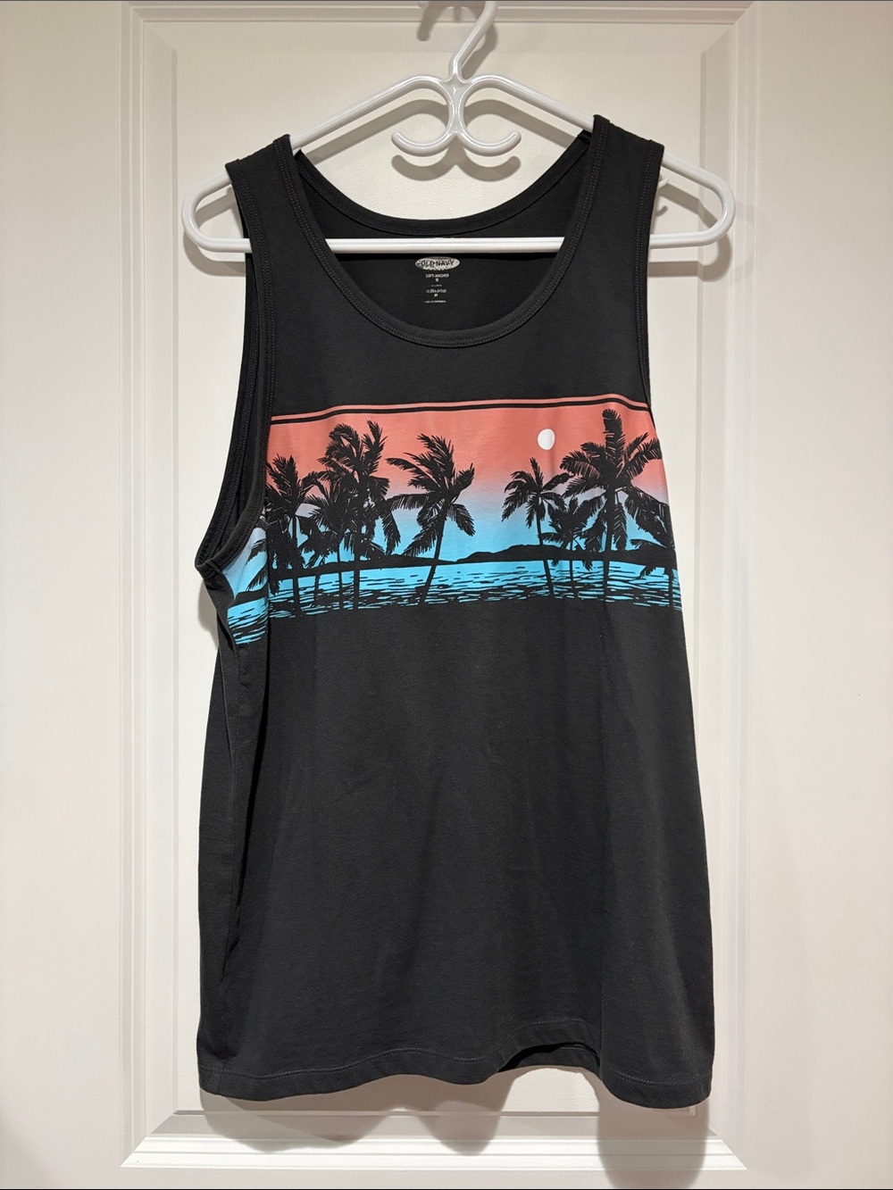 Old Navy Black Tank with Coral & Teal Stripe